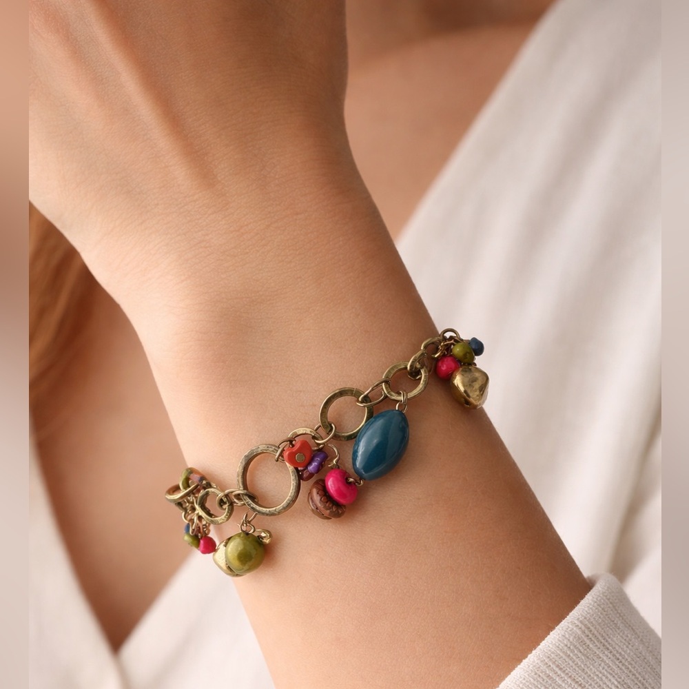 Premier Designs Vintage Multicolor Charm Link Bracelet  (BR-333/2)